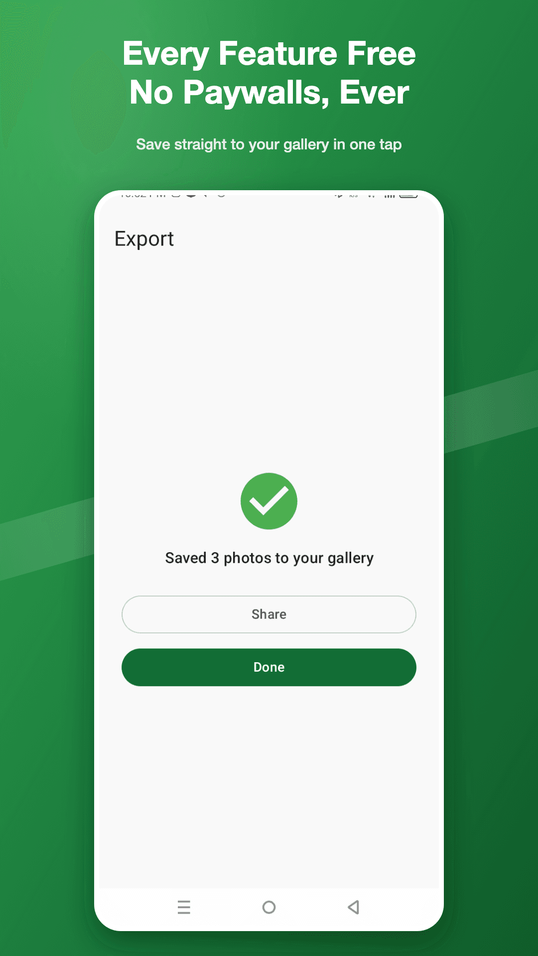 Markly export — watermarked photos saved straight to your gallery