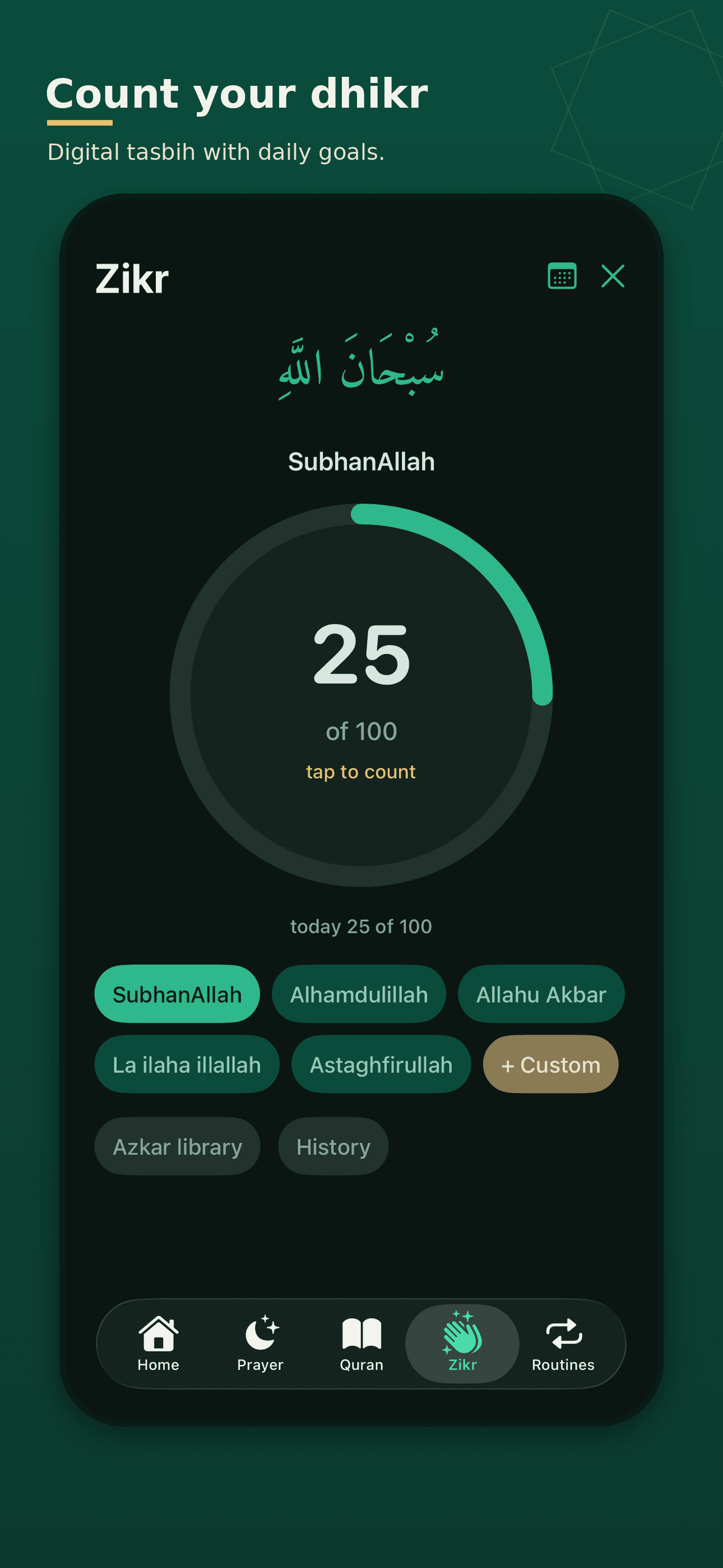 Qurbah dhikr counter — a simple digital tasbih