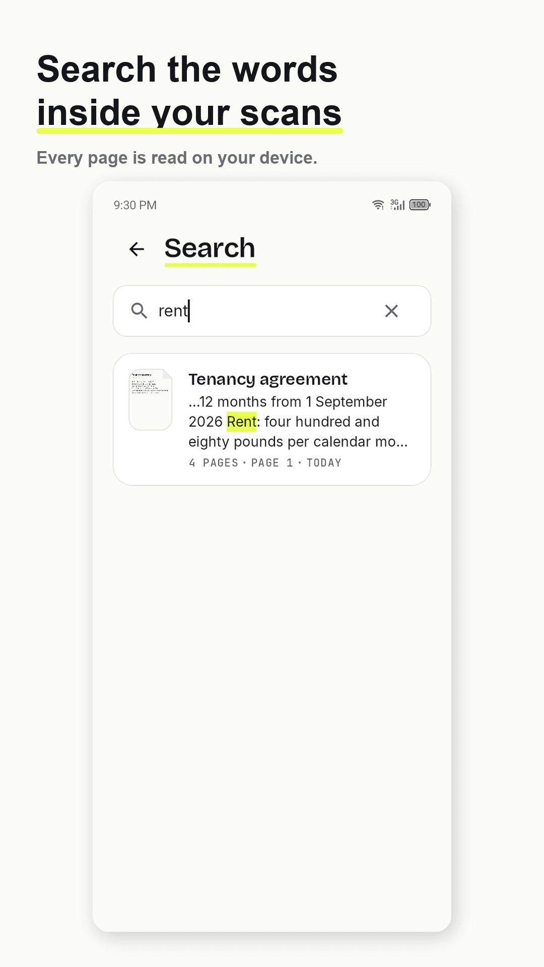 Scandra search — finding a document by a word inside the scan