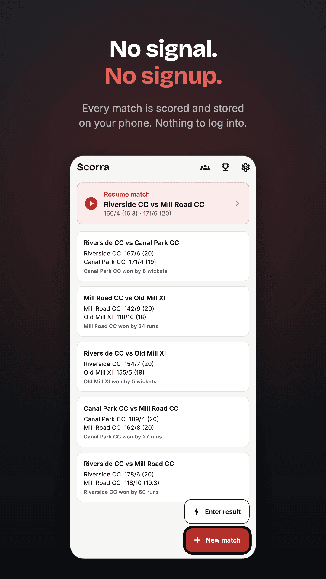 Scorra home — resume a match or start a new one