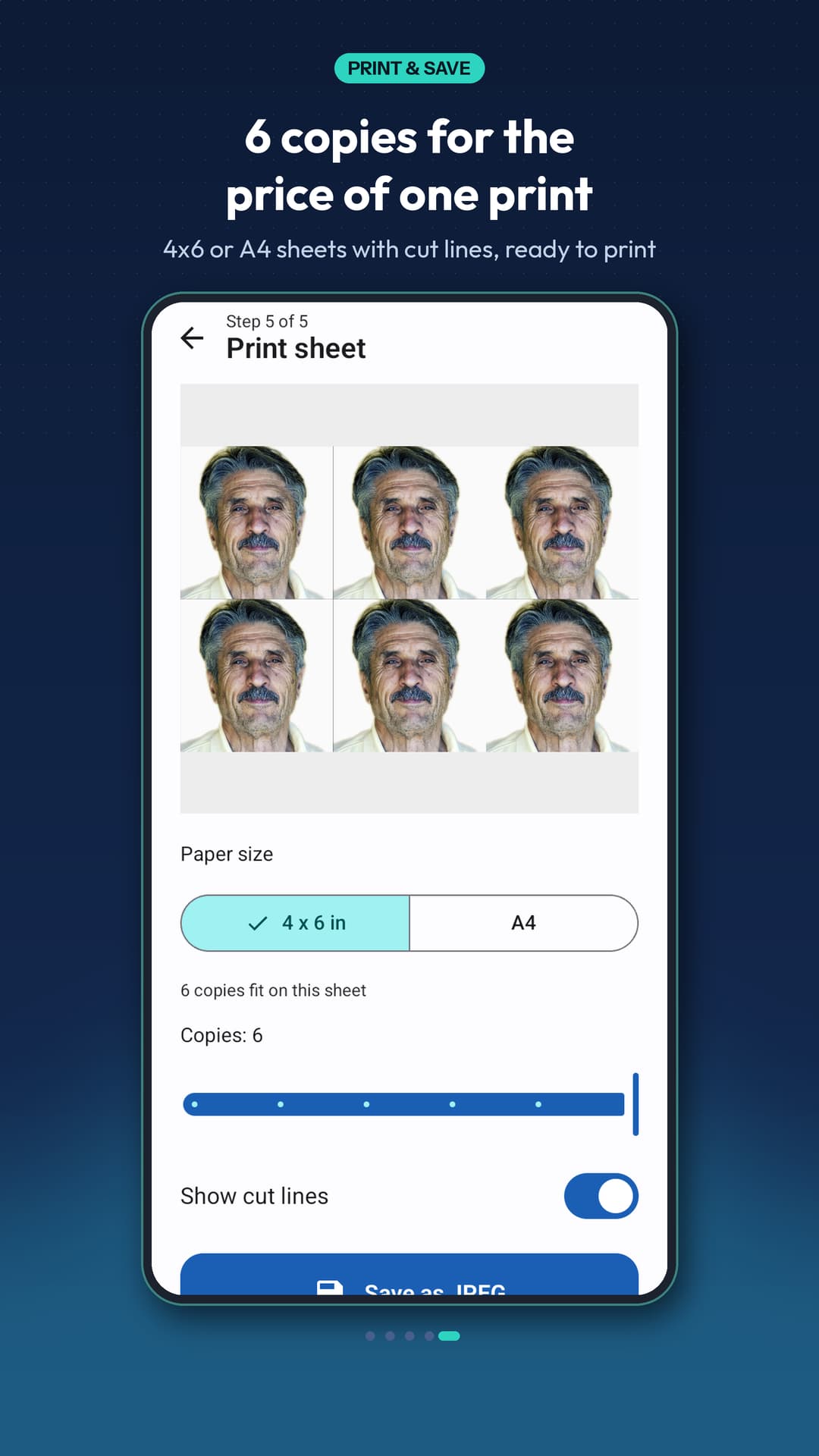 Snapport print sheet — six copies on 4x6 or A4 paper with cut lines