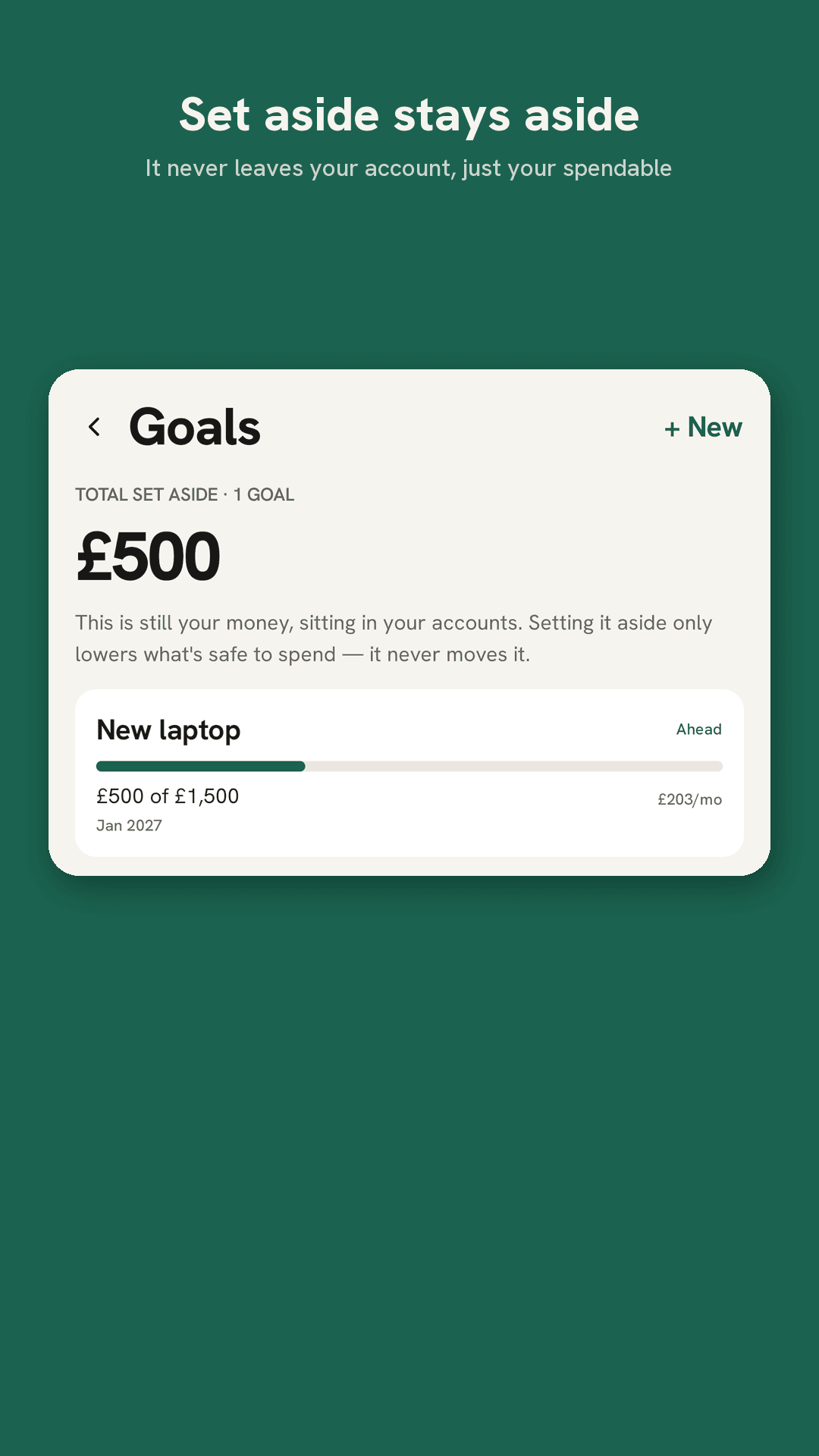 Baaki savings goals — money set aside is held back from safe to spend