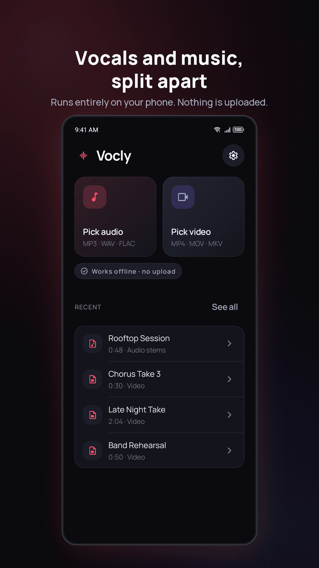 Vocly main screen